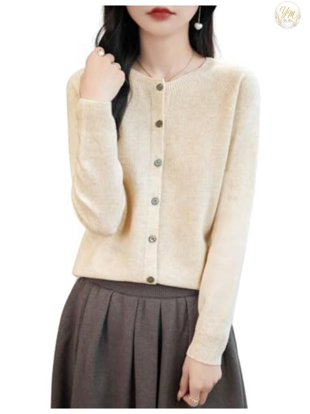 Chanyarn Women's 100% Merino Wool Cardigan Sweater Seamless Long Sleeve